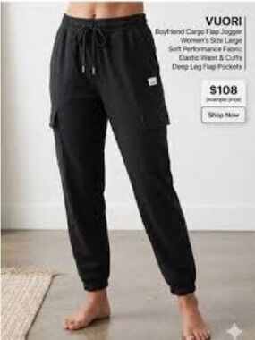Vuori Black Boyfriend Cargo Joggers with Flap Pockets